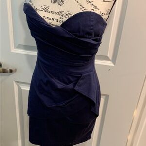 TFNC Blue Strapless layered chino style mini navy size 2 strapless zip up Dress